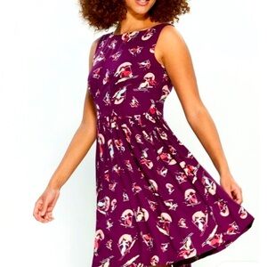 EmilyandFin Women’s Cap Sleeve Retro Dress Novelty Skier Plum Women Size M